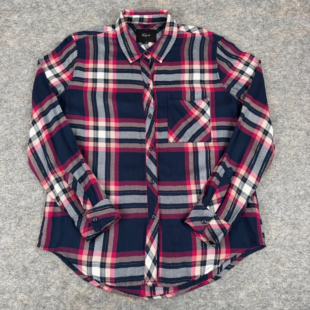 Rails Hunter Button Up Shirt Plaid Fuschia Pink Navy‎ Metallic Womens Small S